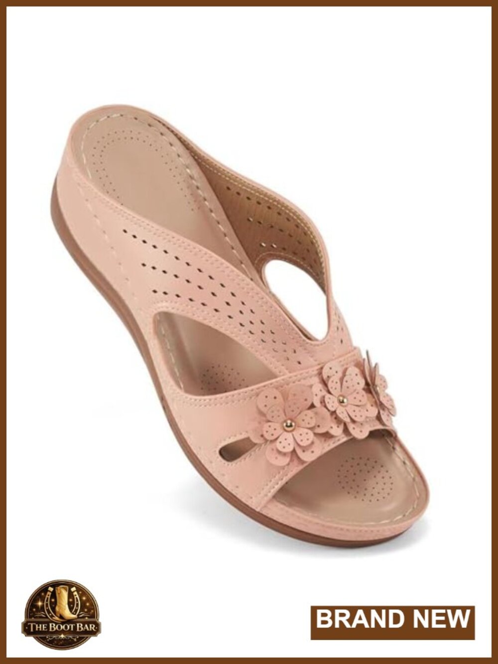 Floral Openwork Wedge Slide Sandals Round Toe Platform Slip-On